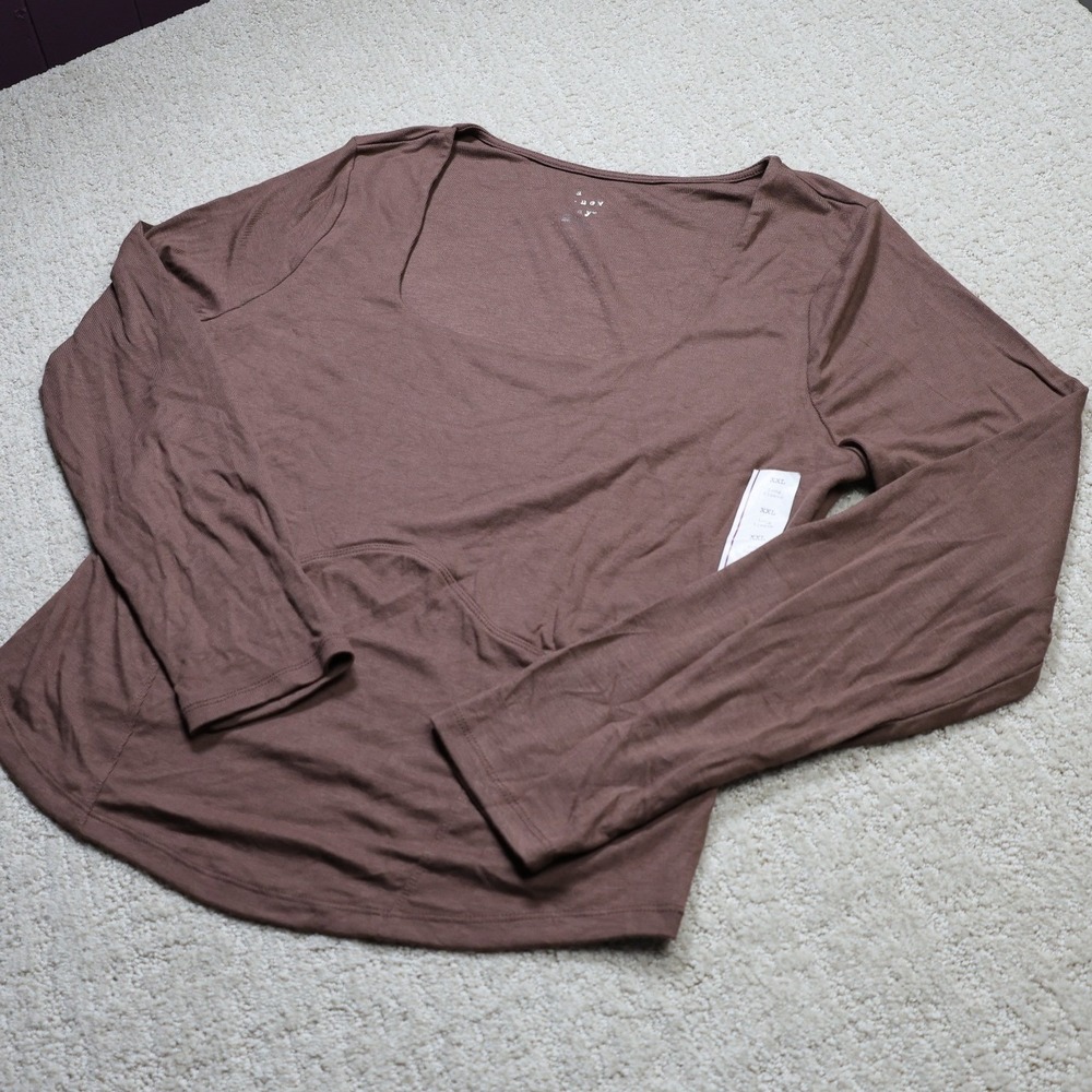 A New Day Womens XXL Long Sleeve Square Neck Top Chocolate Brown B1-039
